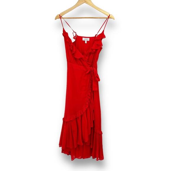 & Other Stories Red Romantic Flirty Ruffle Wrap Midi Dress Women's 2 Cocktail - Picture 5 of 11